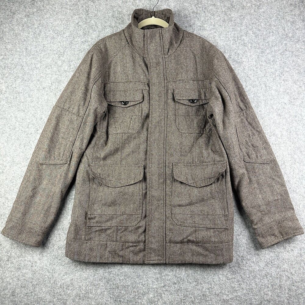 BKE Buckle Rover Coat Mens S Brown Herringbone Wool Blend Athletic Fit Jacket*
